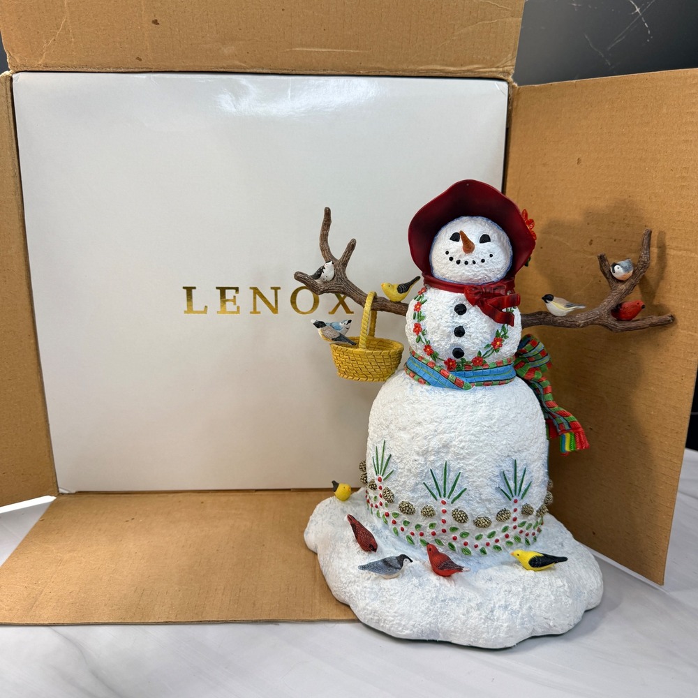 Lenox A Winter Visit Snowman Figurine Lynn Bywaters 1999 Christmas Bird Decor